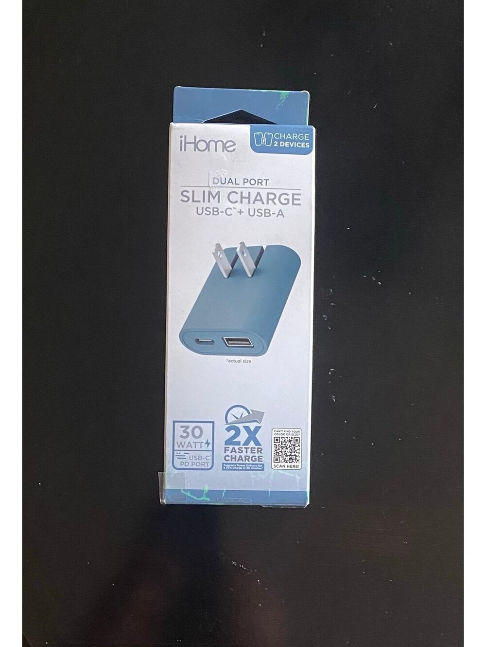 IHOME AC Pro 30W Dual Port Wall Charger USB-C+USB-A Blue